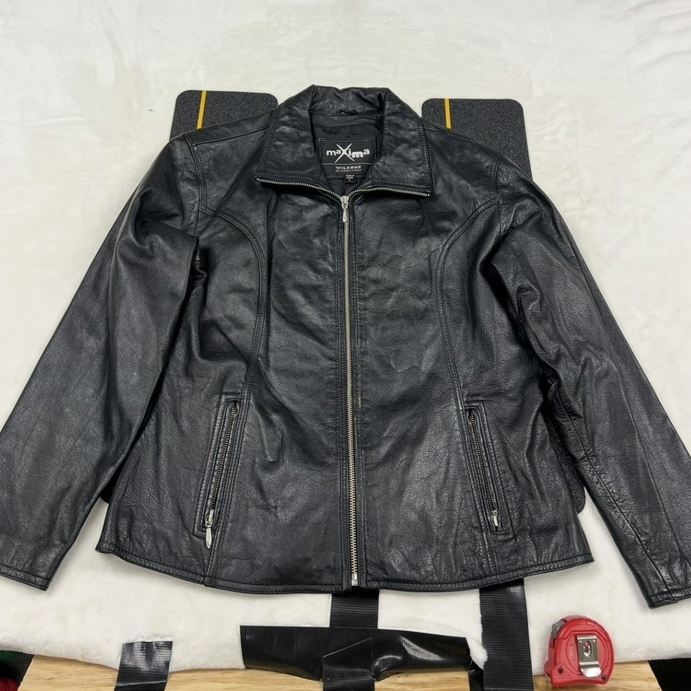 Wilsons Leather Maxima Jacket Womens L Black Full Zip Genuine Leather Moto F1
